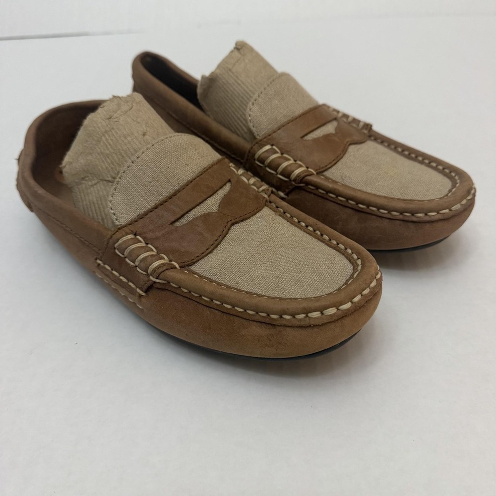 Polo Ralph Lauren Shoes Mens Size 7 Brown Leather Canvas Slip On Driving Loafers